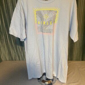 Hurley Men’s Graphic T-Shirt Size Large Light Blue Neon Palm Tree Design Casual